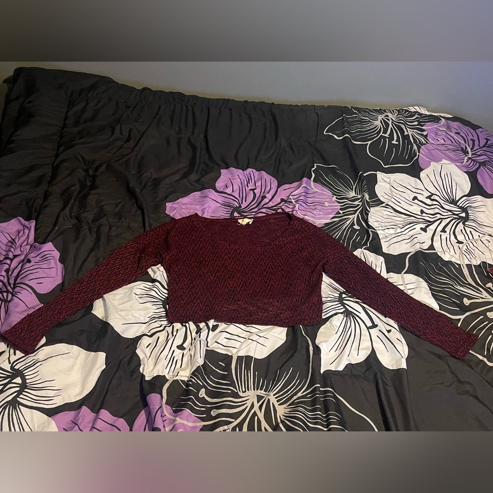Fashion Nova - Maroon and Black Knit Crop Top Sweater, S/M